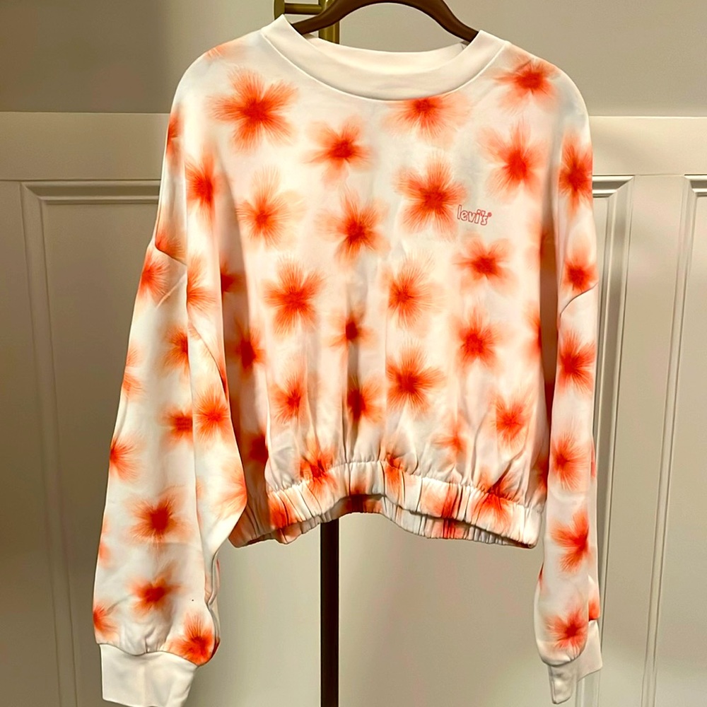 NWT Levi’s Retro Coral Floral Cinch Pullover Sweatshirt Size L